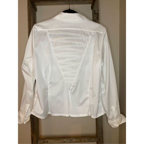 Size PL, Coldwater Creek, white button down blouse. Corset inspired detailing! - Picture 3 of 5